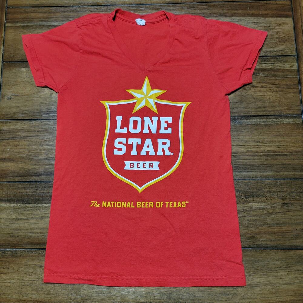 Lone Star Beer V-Neck Red Tee - Size Junior Small